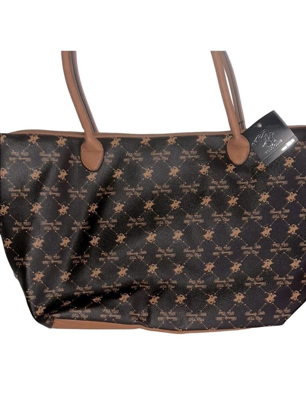 Brown and Black Monogram Tote Bag, NWT, 20X12X7.5, All Vegan Materials T5 - Picture 9 of 11